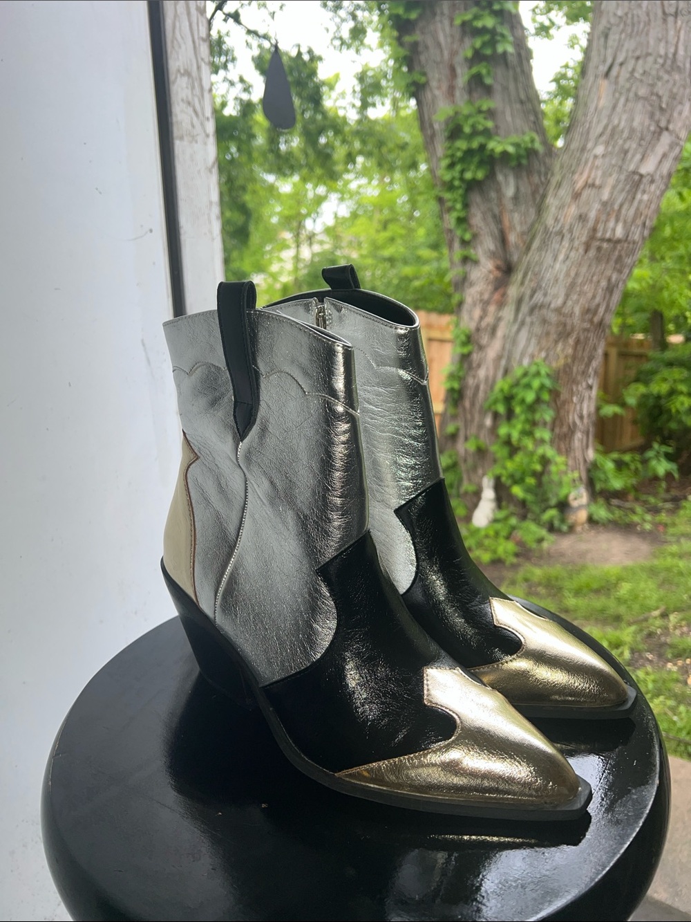 Hey Girl By Corkys Metallic Colorblock Western Ankle Boots - Black, Silver, Gold
